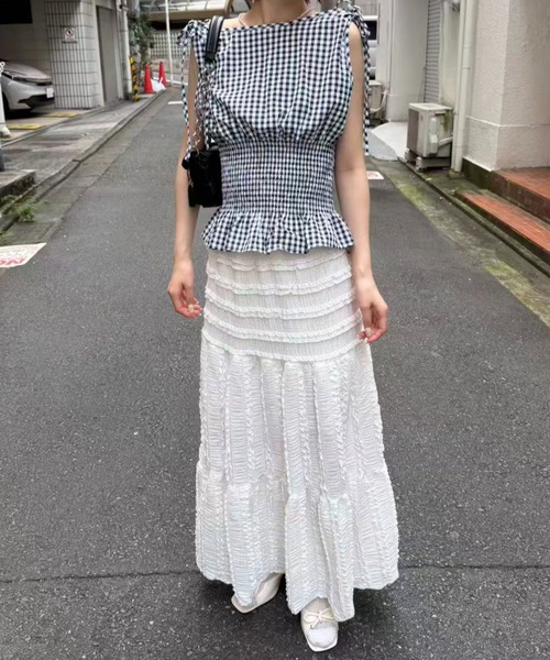 mebole(メボレ)の「shoulder ribbon gingham check blouse(シャツ/ブラウス・レディース・ブラック/ブルー/レッド・FREE)」の16枚目の写真