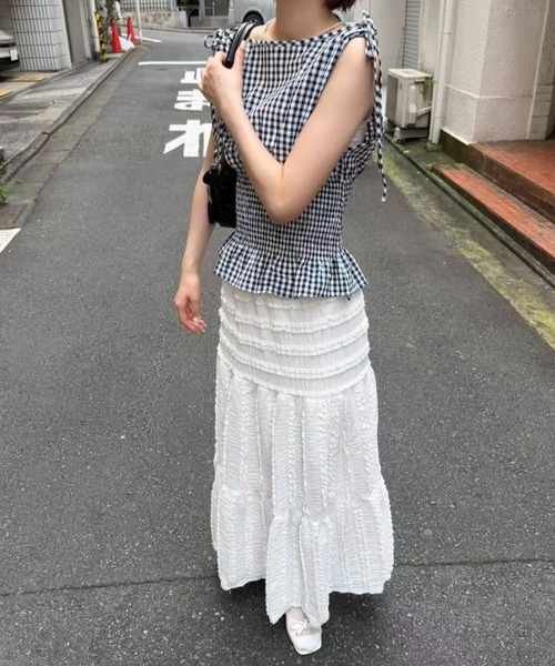 mebole(メボレ)の「shoulder ribbon gingham check blouse(シャツ/ブラウス・レディース・ブラック/ブルー/レッド・FREE)」の17枚目の写真