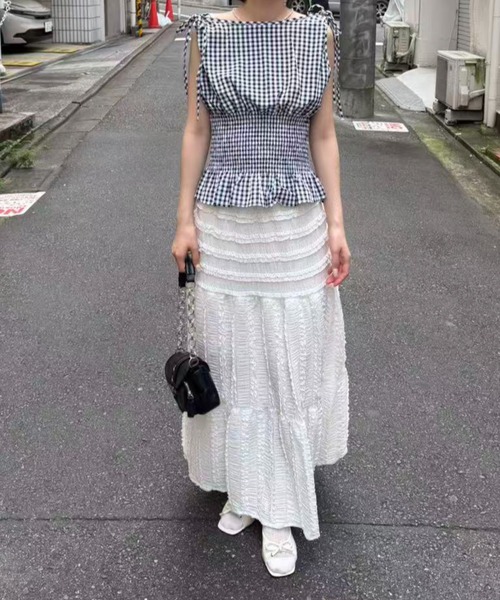 mebole(メボレ)の「shoulder ribbon gingham check blouse(シャツ/ブラウス・レディース・ブラック/ブルー/レッド・FREE)」の18枚目の写真