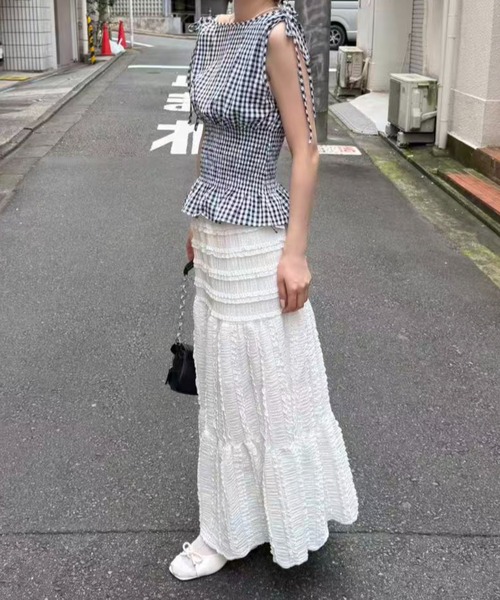 mebole(メボレ)の「shoulder ribbon gingham check blouse(シャツ/ブラウス・レディース・ブラック/ブルー/レッド・FREE)」の19枚目の写真