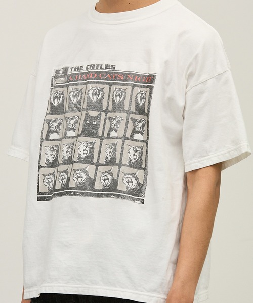 REMI RELIEF(レミレリーフ)の「REMI RELIEF/レミレリーフ HARS SP加工20/-天竺BIGサイズT(A HARD CAT'S NIGHT) ヴィンテージ コットンTシャツ メンズ 2026年 夏 夏服(Tシャツ/カットソー・メンズ・ホワイト/ブラック/ワインレッド・M/L)」の4枚目の写真
