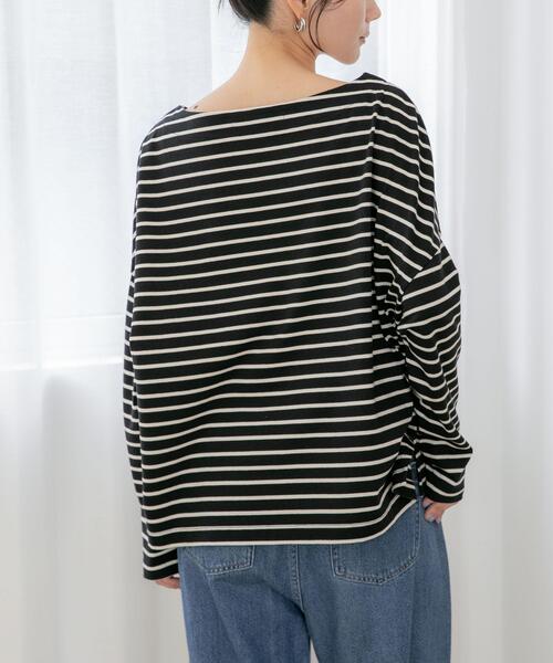 NANO universe（ナノユニバース）の「【選べる4色展開！】WEB限定/ボーダーワイドドロップトップス（Tシャツ/カットソー・レディース・グレー系その他4/オフホワイト/ベージュ/ブラック・FREE）」の16枚目の写真