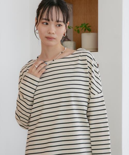 NANO universe（ナノユニバース）の「【選べる4色展開！】WEB限定/ボーダーワイドドロップトップス（Tシャツ/カットソー・レディース・グレー系その他4/オフホワイト/ベージュ/ブラック・FREE）」の22枚目の写真