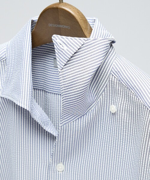 DESIGNWORKS（デザインワークス）の「【立体襟】半袖サッカーシャツ（シャツ/ブラウス・メンズ・ホワイト/ネイビー/グレー/ブルー・48/46/50/52）」の9枚目の写真