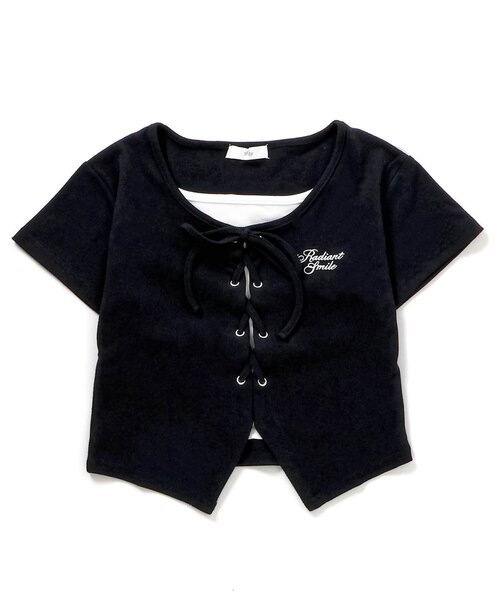 レースアップドッキング半袖Tシャツ（Tシャツ/カットソー）｜algy