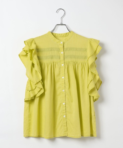 studio CLIP(スタディオクリップ)の「デニムライクラッフルスリーブブラウス(シャツ/ブラウス・レディース・ライトグリーン/インディゴブルー/ブラック・FREE)」の2枚目の写真