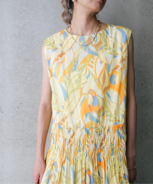DOLLUPOOPS(ドールアップウップス)の「Botanical Bird Shirring Dress(ボタニカルバードシャーリングワンピース)(ワンピース・レディース・ブルー/イエロー・FREE)」の7枚目の写真