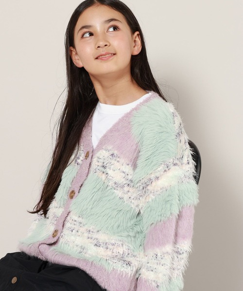 BAYFLOW（ベイフロー）の「[大人気♪新色が仲間入り]ニュアンスパターンカーデ[120/140/160cm](KIDS)（カーディガン/ボレロ・キッズ・ライラック/グレー/グリーン/イエロー/レッド・120cm/140cm/160cm）」の3枚目の写真
