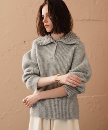 【2026AW】【M~Lサイズ展開】ボア襟リブニットプルオーバー ポロニット