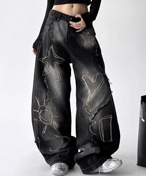 Ressaca(レサーカ)の「ダメージ加工ステッチデニムパンツ(デニムパンツ・レディース・ブラック/ブルー・M/L/XL)」の3枚目の写真