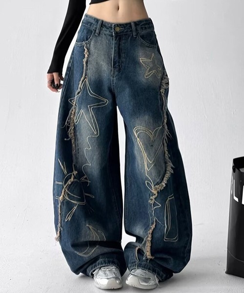 Ressaca(レサーカ)の「ダメージ加工ステッチデニムパンツ(デニムパンツ・レディース・ブラック/ブルー・M/L/XL)」の5枚目の写真