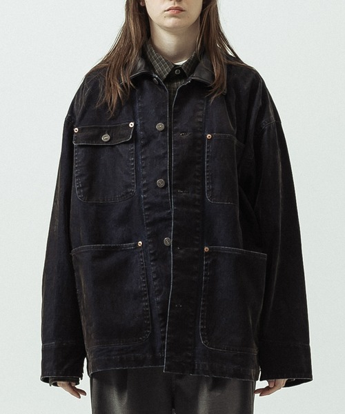 SLICK(スリック)の「【SLICK/スリック】Flock Denim Coverall/フロックデニム カバーオール(カバーオール・メンズ・インディゴブルー・3/2/1)」の2枚目の写真
