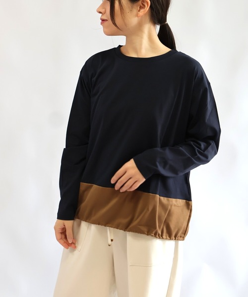 etre relie（エトレリー）の「ウォッシャブルスエード切替長袖カットソー（Tシャツ/カットソー・レディース・ネイビー/チャコールグレー/オフホワイト・MEDIUM）」の3枚目の写真