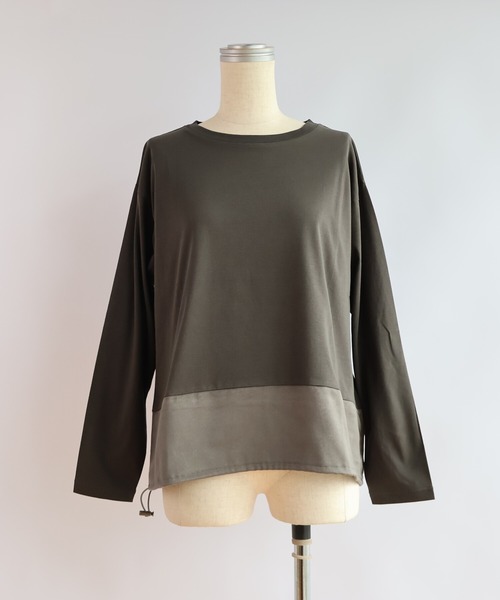 etre relie（エトレリー）の「ウォッシャブルスエード切替長袖カットソー（Tシャツ/カットソー・レディース・ネイビー/チャコールグレー/オフホワイト・MEDIUM）」の2枚目の写真