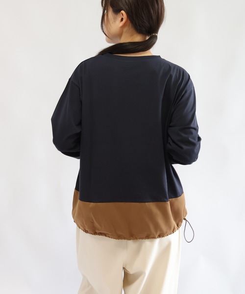 etre relie（エトレリー）の「ウォッシャブルスエード切替長袖カットソー（Tシャツ/カットソー・レディース・ネイビー/チャコールグレー/オフホワイト・MEDIUM）」の8枚目の写真