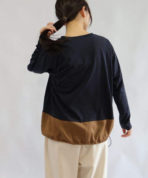 etre relie（エトレリー）の「ウォッシャブルスエード切替長袖カットソー（Tシャツ/カットソー・レディース・ネイビー/チャコールグレー/オフホワイト・MEDIUM）」の9枚目の写真