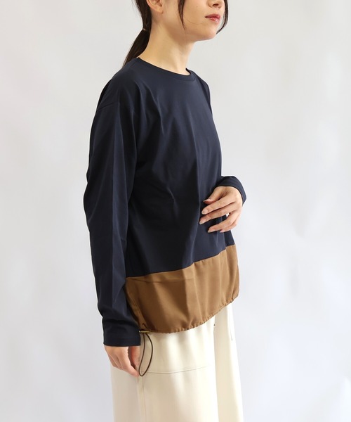 etre relie（エトレリー）の「ウォッシャブルスエード切替長袖カットソー（Tシャツ/カットソー・レディース・ネイビー/チャコールグレー/オフホワイト・MEDIUM）」の10枚目の写真