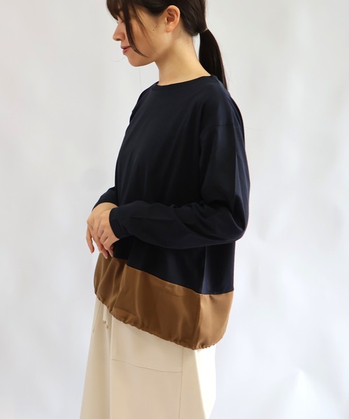etre relie（エトレリー）の「ウォッシャブルスエード切替長袖カットソー（Tシャツ/カットソー・レディース・ネイビー/チャコールグレー/オフホワイト・MEDIUM）」の4枚目の写真