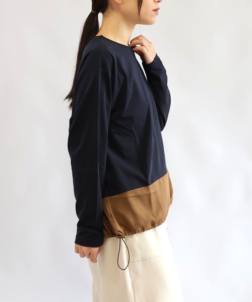 etre relie（エトレリー）の「ウォッシャブルスエード切替長袖カットソー（Tシャツ/カットソー・レディース・ネイビー/チャコールグレー/オフホワイト・MEDIUM）」の6枚目の写真