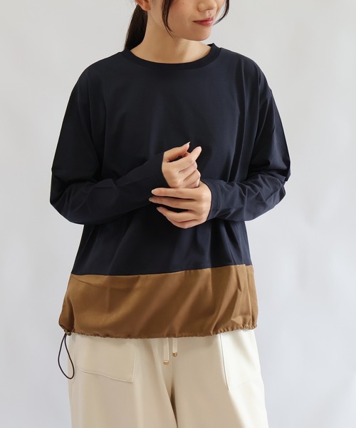 etre relie（エトレリー）の「ウォッシャブルスエード切替長袖カットソー（Tシャツ/カットソー・レディース・ネイビー/チャコールグレー/オフホワイト・MEDIUM）」の5枚目の写真