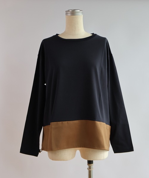 etre relie（エトレリー）の「ウォッシャブルスエード切替長袖カットソー（Tシャツ/カットソー・レディース・ネイビー/チャコールグレー/オフホワイト・MEDIUM）」の12枚目の写真