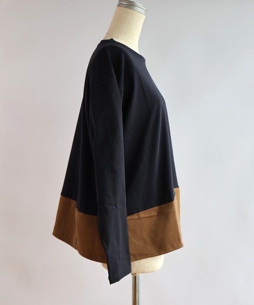etre relie（エトレリー）の「ウォッシャブルスエード切替長袖カットソー（Tシャツ/カットソー・レディース・ネイビー/チャコールグレー/オフホワイト・MEDIUM）」の13枚目の写真