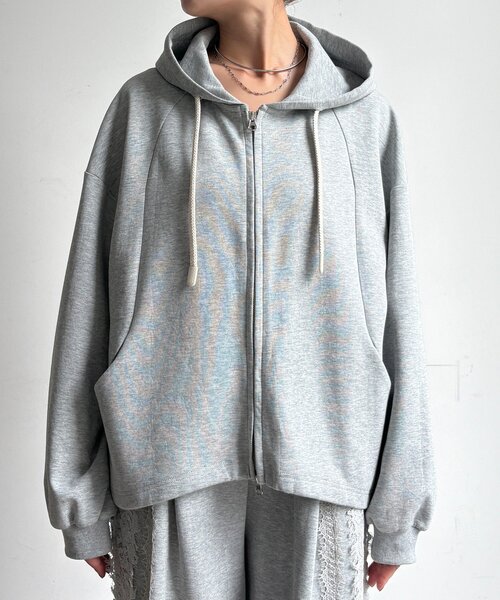 DouDou(ドゥドゥ)の「【WEB限定/セットアップ可能】ポンチレースパーカー(Tシャツ/カットソー・レディース・グレー/ブラック/オフホワイト・FREE)」の8枚目の写真