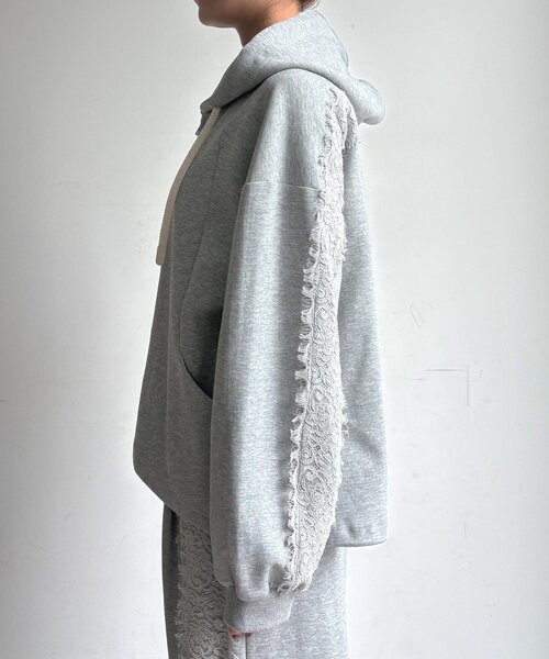 DouDou(ドゥドゥ)の「【WEB限定/セットアップ可能】ポンチレースパーカー(Tシャツ/カットソー・レディース・グレー/ブラック/オフホワイト・FREE)」の9枚目の写真
