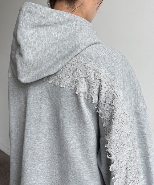 DouDou(ドゥドゥ)の「【WEB限定/セットアップ可能】ポンチレースパーカー(Tシャツ/カットソー・レディース・グレー/ブラック/オフホワイト・FREE)」の11枚目の写真
