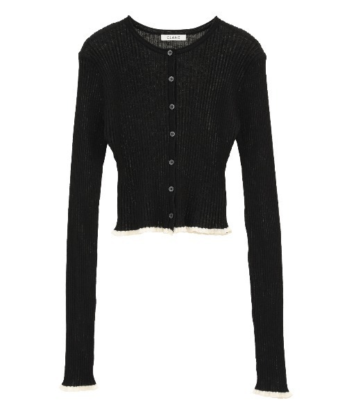 CLANE（クラネ）の「【CLANE/クラネ】CONTRAST TRIM SHEER KNIT CARDIGAN/コントラストトリムシアーニットカーディガン（カーディガン/ボレロ・レディース・ブラック/ホワイト/ブラウン・1）」の2枚目の写真