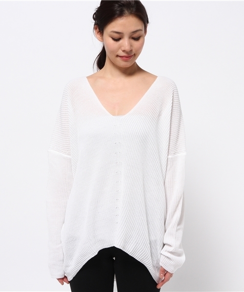 titivate（ティティベイト）の「Vﾈｯｸﾗｲﾄﾆｯﾄﾌﾟﾙｵｰﾊﾞｰ（ニット/セーター・レディース・ネイビー/ホワイト/アイボリー/杢グレー・FREE）」の15枚目の写真