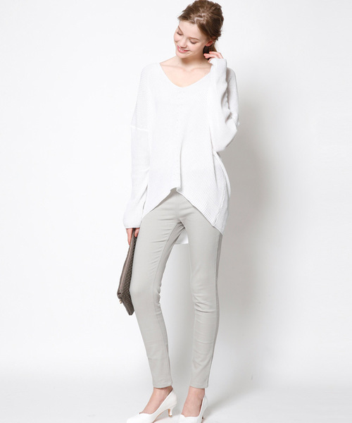 titivate（ティティベイト）の「Vﾈｯｸﾗｲﾄﾆｯﾄﾌﾟﾙｵｰﾊﾞｰ（ニット/セーター・レディース・ネイビー/ホワイト/アイボリー/杢グレー・FREE）」の12枚目の写真