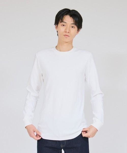 HANES(ヘインズ)の「【Hanes/ヘインズ】メンズ スエードニット クルーネックロングスリーブ(Tシャツ/カットソー・メンズ・ブラック/ホワイト・MEDIUM/X-LARGE/LARGE)」の1枚目の写真