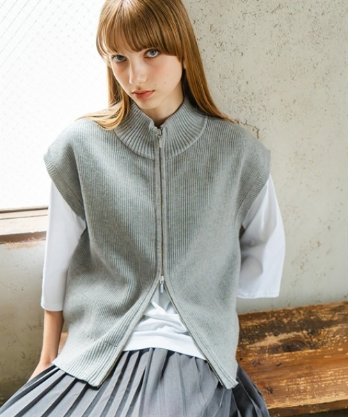 Maison INNESS(メゾンアイネス)の「ダブルジップニットベスト(ベスト・レディース・杢グレー/ブラック・S/M/L/LL/3L/4L/5L)」の11枚目の写真