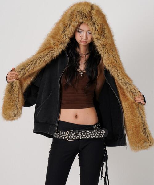 ROYAL FLASH（ロイヤルフラッシュ）の「MITSUKI/ミツキ/FAUX MUFFLER HOODIE（パーカー・レディース・ブラック/グレー・F）」の6枚目の写真