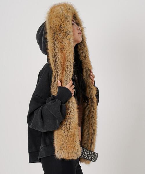 ROYAL FLASH（ロイヤルフラッシュ）の「MITSUKI/ミツキ/FAUX MUFFLER HOODIE（パーカー・レディース・ブラック/グレー・F）」の7枚目の写真