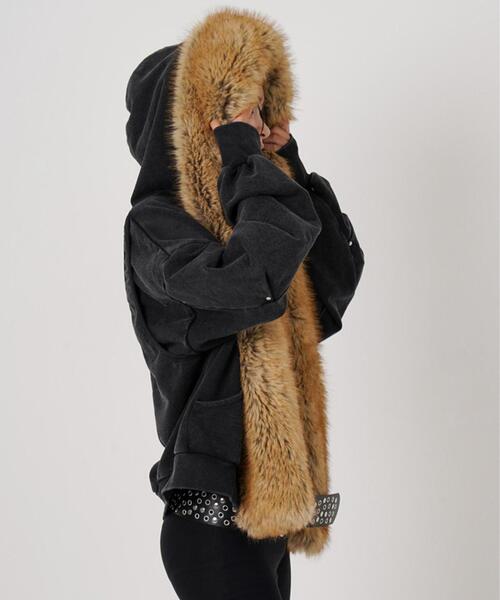 ROYAL FLASH（ロイヤルフラッシュ）の「MITSUKI/ミツキ/FAUX MUFFLER HOODIE（パーカー・レディース・ブラック/グレー・F）」の8枚目の写真