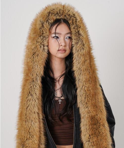 ROYAL FLASH（ロイヤルフラッシュ）の「MITSUKI/ミツキ/FAUX MUFFLER HOODIE（パーカー・レディース・ブラック/グレー・F）」の9枚目の写真