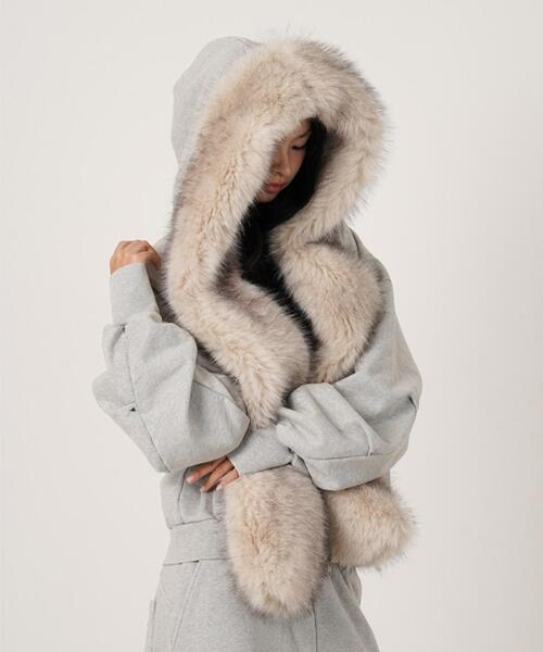 ROYAL FLASH（ロイヤルフラッシュ）の「MITSUKI/ミツキ/FAUX MUFFLER HOODIE（パーカー・レディース・ブラック/グレー・F）」の18枚目の写真