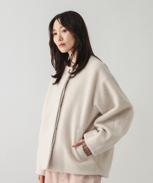 GLOBAL WORK（グローバルワーク）の「シャギーノーカラーコクーンコート/681002（ノーカラーコート・レディース・モカ/チャコールグレー/アイボリー・MEDIUM/LARGE）」の15枚目の写真