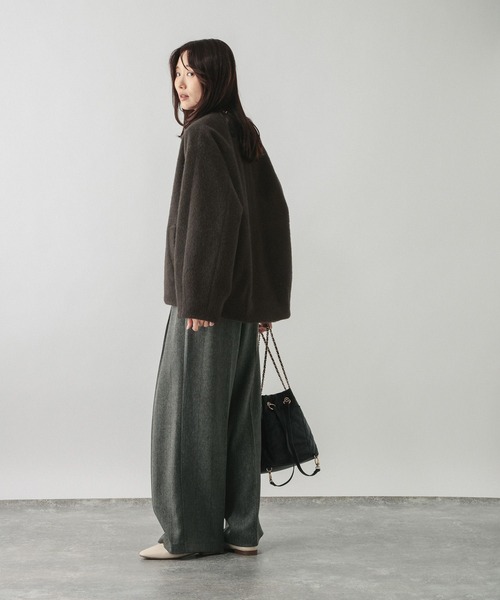 GLOBAL WORK（グローバルワーク）の「シャギーノーカラーコクーンコート/681002（ノーカラーコート・レディース・モカ/チャコールグレー/アイボリー・MEDIUM/LARGE）」の5枚目の写真