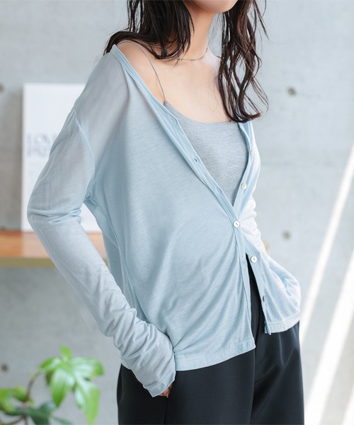 KOBE LETTUCE(コウベレタス)の「テンセルシアーVネックカーディガン(カーディガン/ボレロ・レディース・グレー/サックスブルー/ラベンダー/ベージュ/オフホワイト/ブラック・M/L)」の10枚目の写真