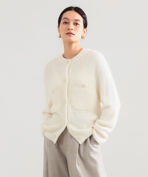 Demi-Luxe BEAMS(デミルクス ビームス)の「アルパカ シャギー カーディガン(ニット/セーター・レディース・ブラウン系その他3/ホワイト・ONE SIZE)」の1枚目の写真