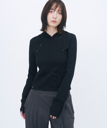 Double placket slim hoodie BLACK