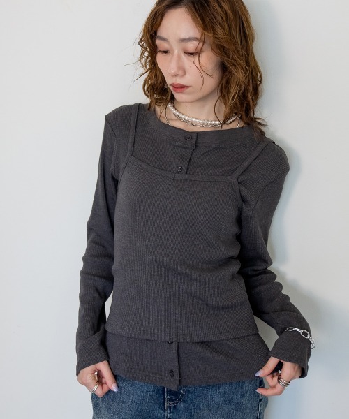 mellomela.(メロメラ)の「2WAYリブアンサンブル(カーディガン/ボレロ・レディース・ブラック/チャコールグレー/オフホワイト・M/L)」の3枚目の写真