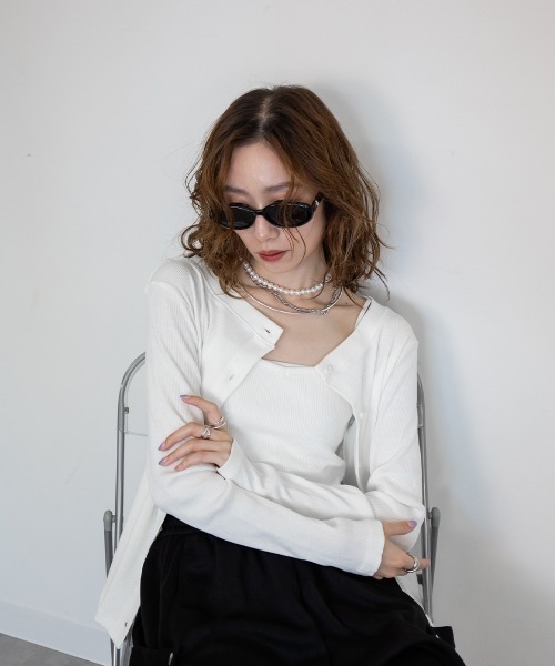 mellomela.(メロメラ)の「2WAYリブアンサンブル(カーディガン/ボレロ・レディース・ブラック/チャコールグレー/オフホワイト・M/L)」の5枚目の写真