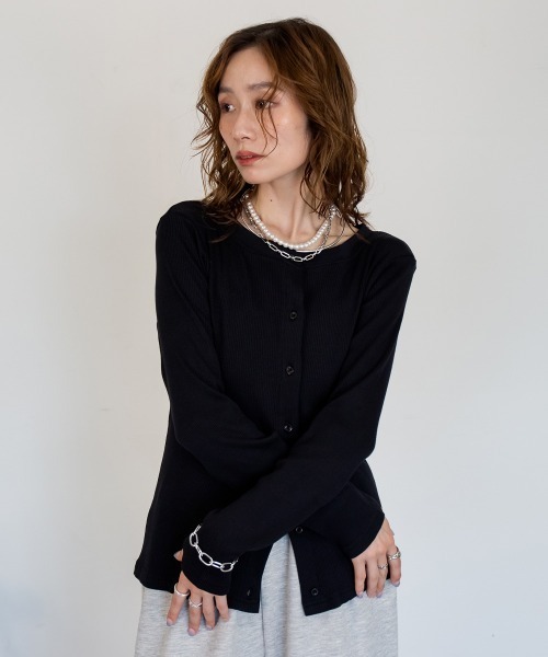 mellomela.(メロメラ)の「2WAYリブアンサンブル(カーディガン/ボレロ・レディース・ブラック/チャコールグレー/オフホワイト・M/L)」の8枚目の写真