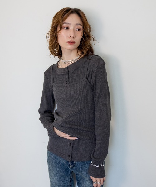 mellomela.(メロメラ)の「2WAYリブアンサンブル(カーディガン/ボレロ・レディース・ブラック/チャコールグレー/オフホワイト・M/L)」の12枚目の写真
