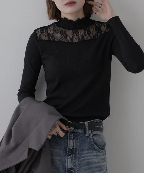 FUNALIVE(ファンアライブ)の「NARNAD LADYS レース使いハイネックトップス 長袖(Tシャツ/カットソー・レディース・オフホワイト/ネイビー/ブラック/チャコールグレー・M)」の12枚目の写真