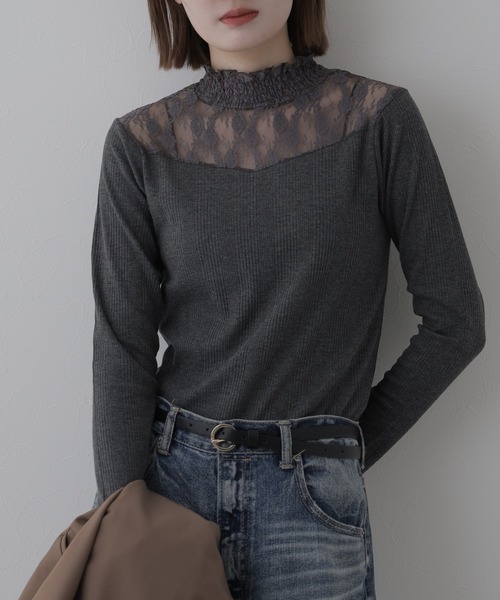 FUNALIVE(ファンアライブ)の「NARNAD LADYS レース使いハイネックトップス 長袖(Tシャツ/カットソー・レディース・オフホワイト/ネイビー/ブラック/チャコールグレー・M)」の17枚目の写真